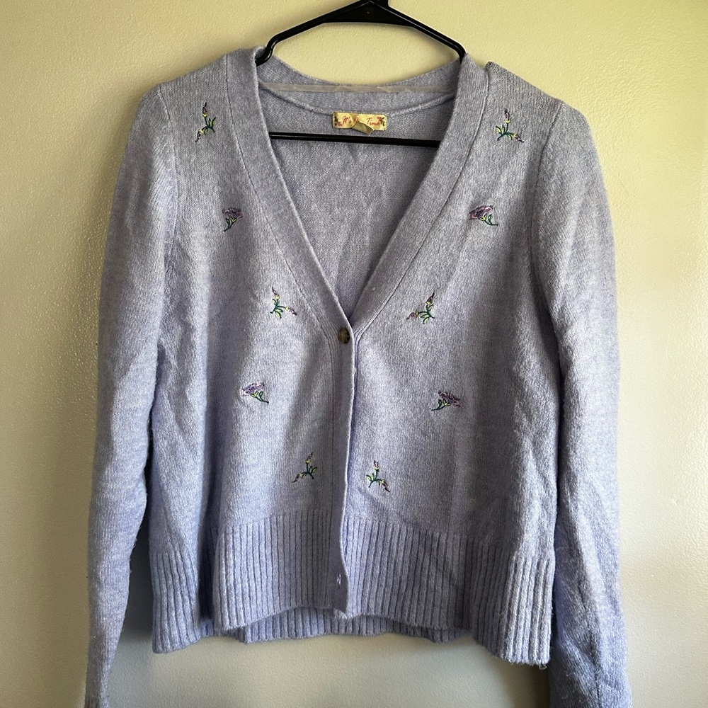 It's Our Time Light Purple Cardigan with Floral Embroidery